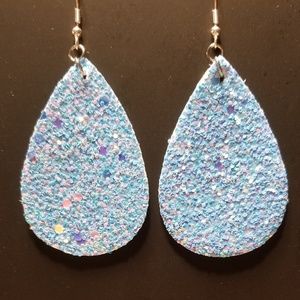 Light Blue Faux Leather Earrings
